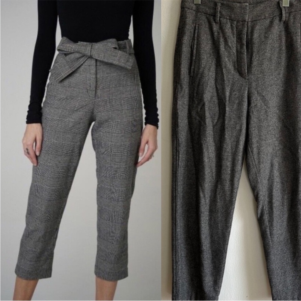 Aritzia Wilfred Jallade Tie Front Micro Plaid Grey Wool Cashmere Pants